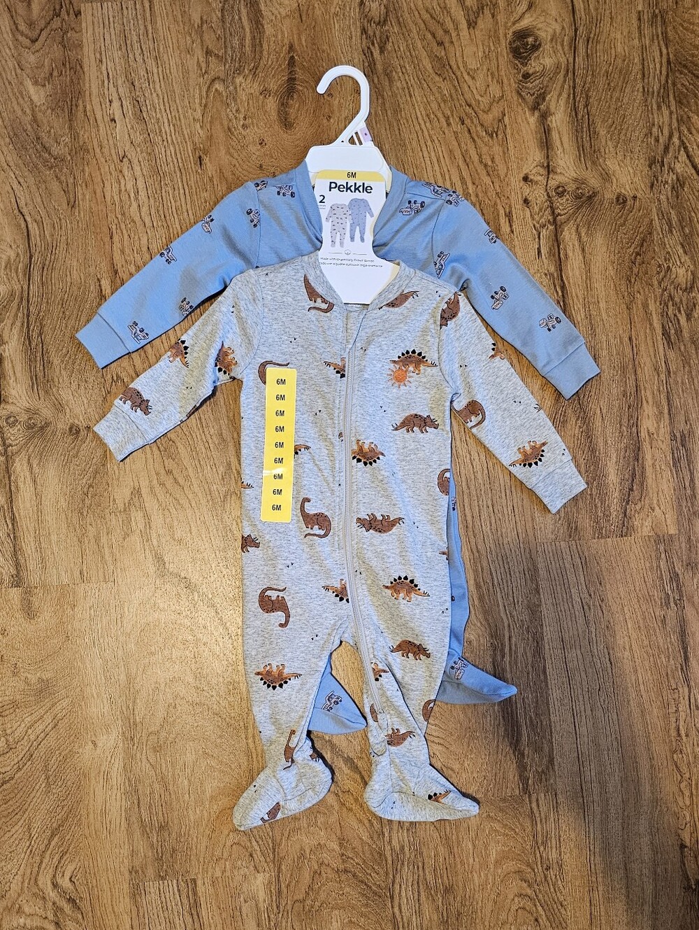 Pekkle Baby Footed One-Piece Sleepers - Grey & Blue 6 Month